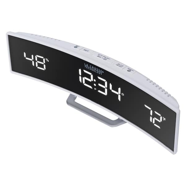 La Crosse Technology White Curved Alarm Clock with Mirrored LED Lens Display