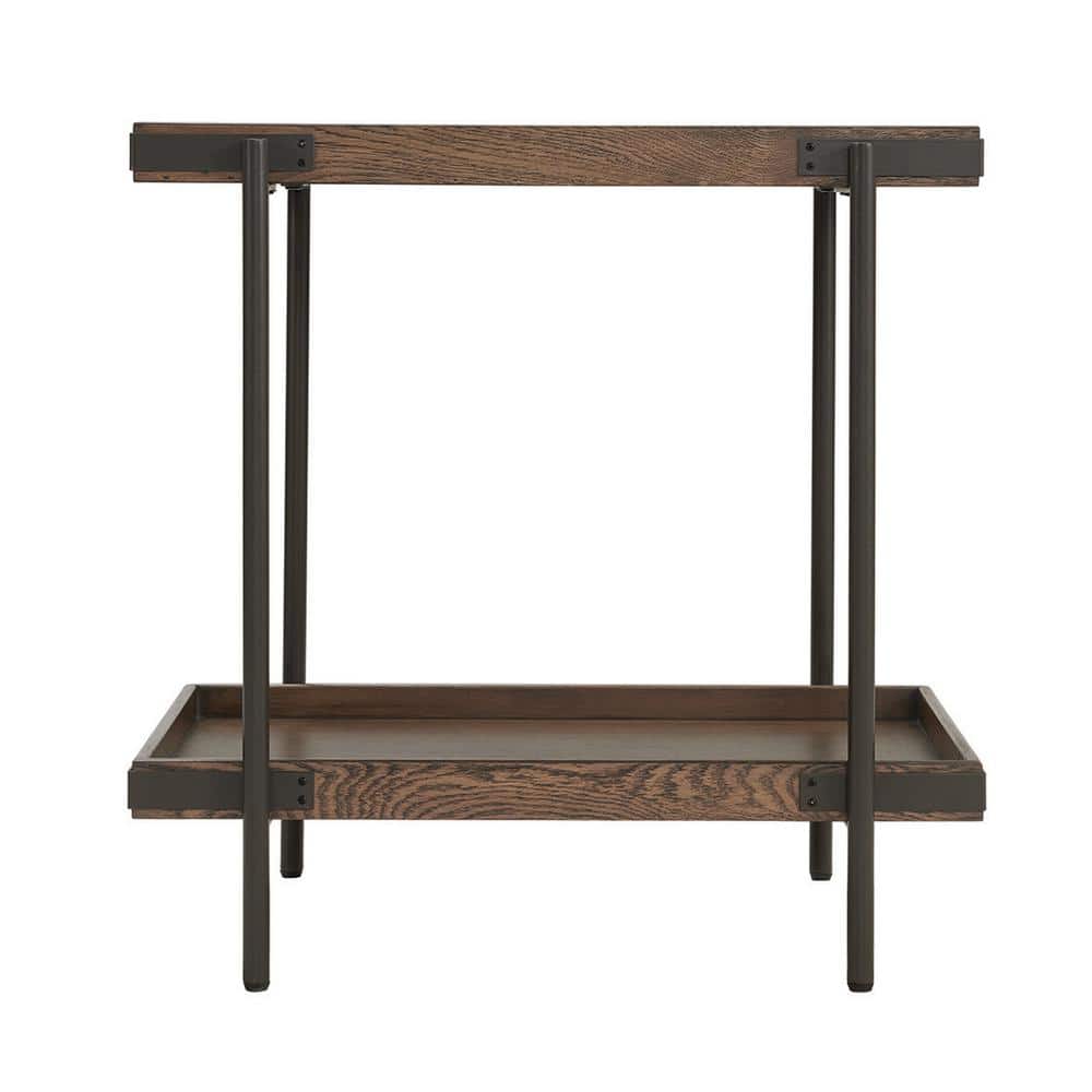Kyra 27" Oak and Metal Industrial Side Table with Shelf