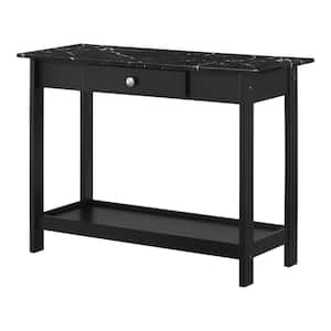 Dingo 41.75 in. Black Rectangle Faux Marble Console Table with Drawer and Shelf