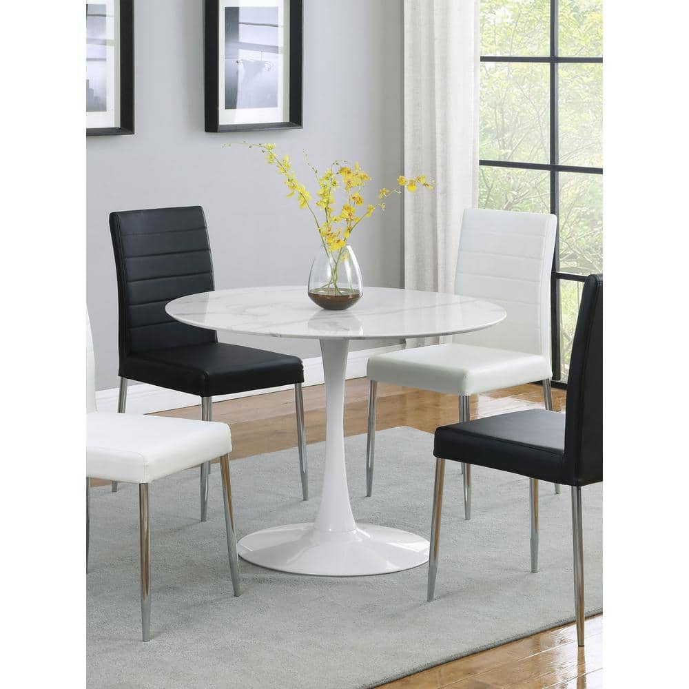 White Round Faux Marble Pedestal Dining Table