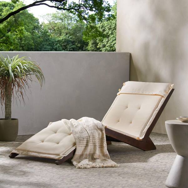 Unbranded SONORA Mahogany Wood Folding Lounge Chair with Cream Colored Cushion