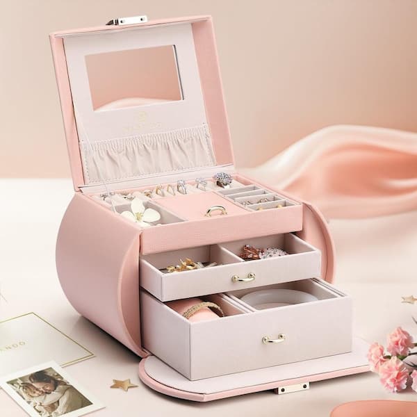 Princess Style 3-Layer Jewelry Box with Mirror, Light Pink JO1VE