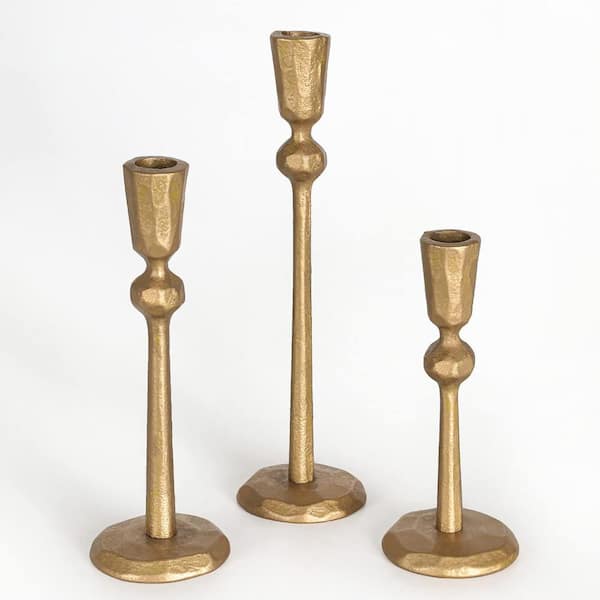 Gold Iron Taper Candle Holders Set of 3, Decorative Stand for Wedding ...