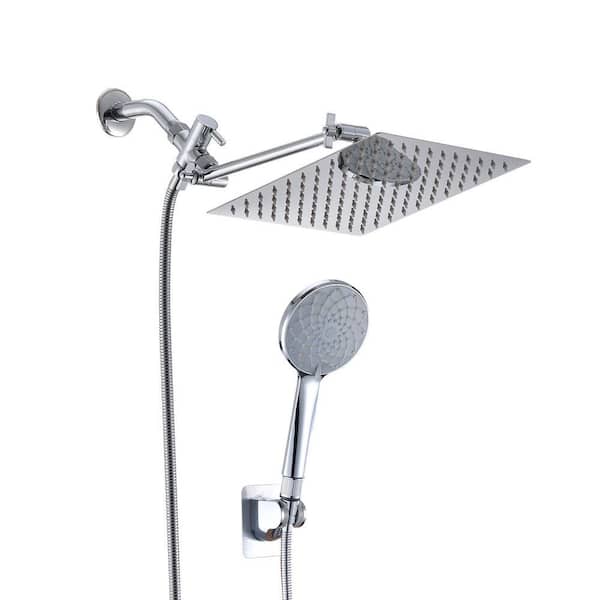 2-Spray Wall Mount Fixed and Handheld Shower Head with 11 in. Extension Arm, 10 in.  Head Shower 2.5 GPM in Chrome