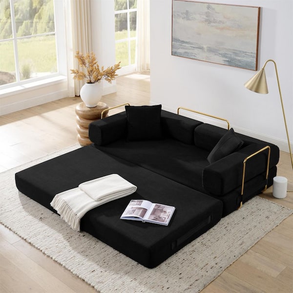 Asucoora 78 Black Corduroy King Size Convertible Sleeper Sofa