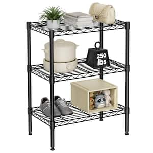 3-Tier Metal Storage Shelving Unit with Adjustable Shelf in Black (23.6 in. W x 30 in. H x 13.7 in. D)