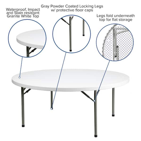 White Elon 6 ft. Round Plastic Folding Event Table, Foldable Portable Banquet Table for Indoor/Outdoor Events