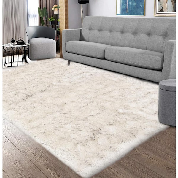 Sheepskin Faux Fur White/Gray 5 ft. x 7 ft. Cozy Fluffy Rugs Area Rug