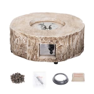 28 in. W x 10 in. H Ore Powder 30000 BTU Exterior Faux Stone Propane Fire Pit with Water Proof Cover and Lava Rock