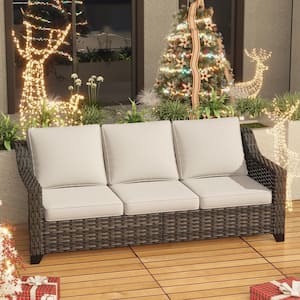 Wicker Outdoor Patio Sectional Sofa with Beige Cushions