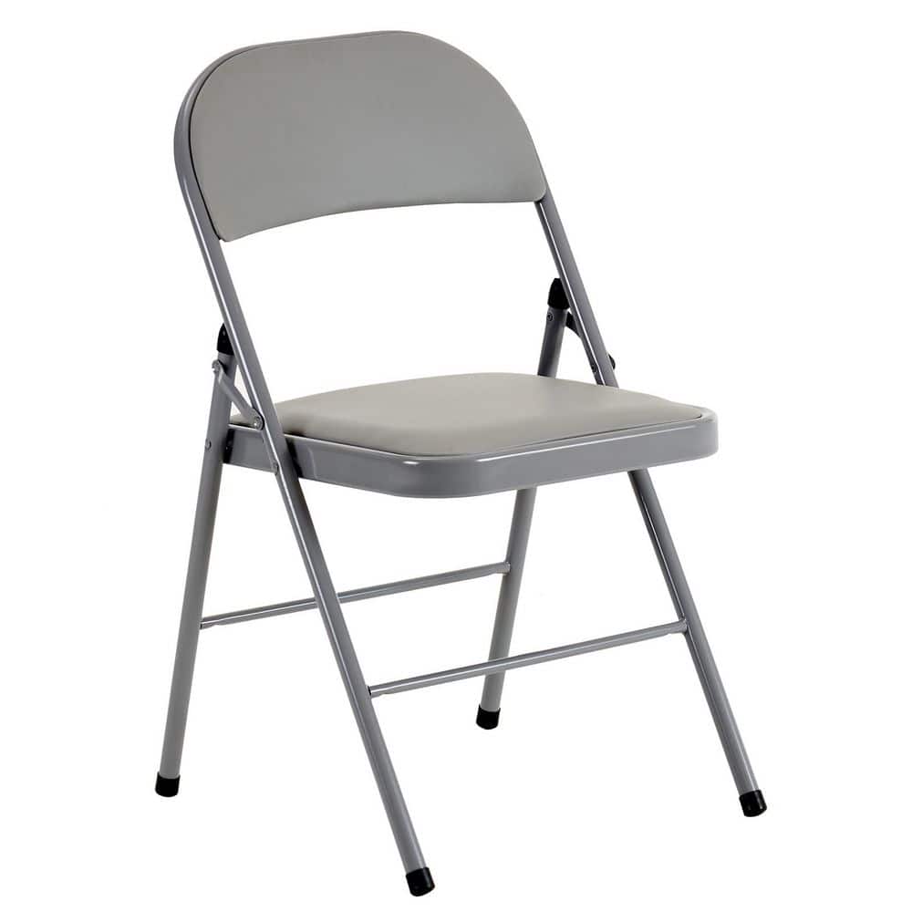 Karl home Gray Metal PU Leather Cushion Folding Chair Office Chair