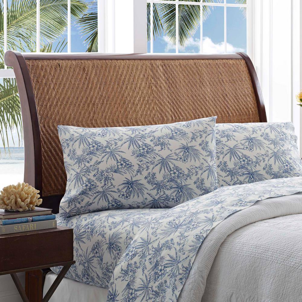 Queen Navy Cotton Percale Floral Print Sheet Set