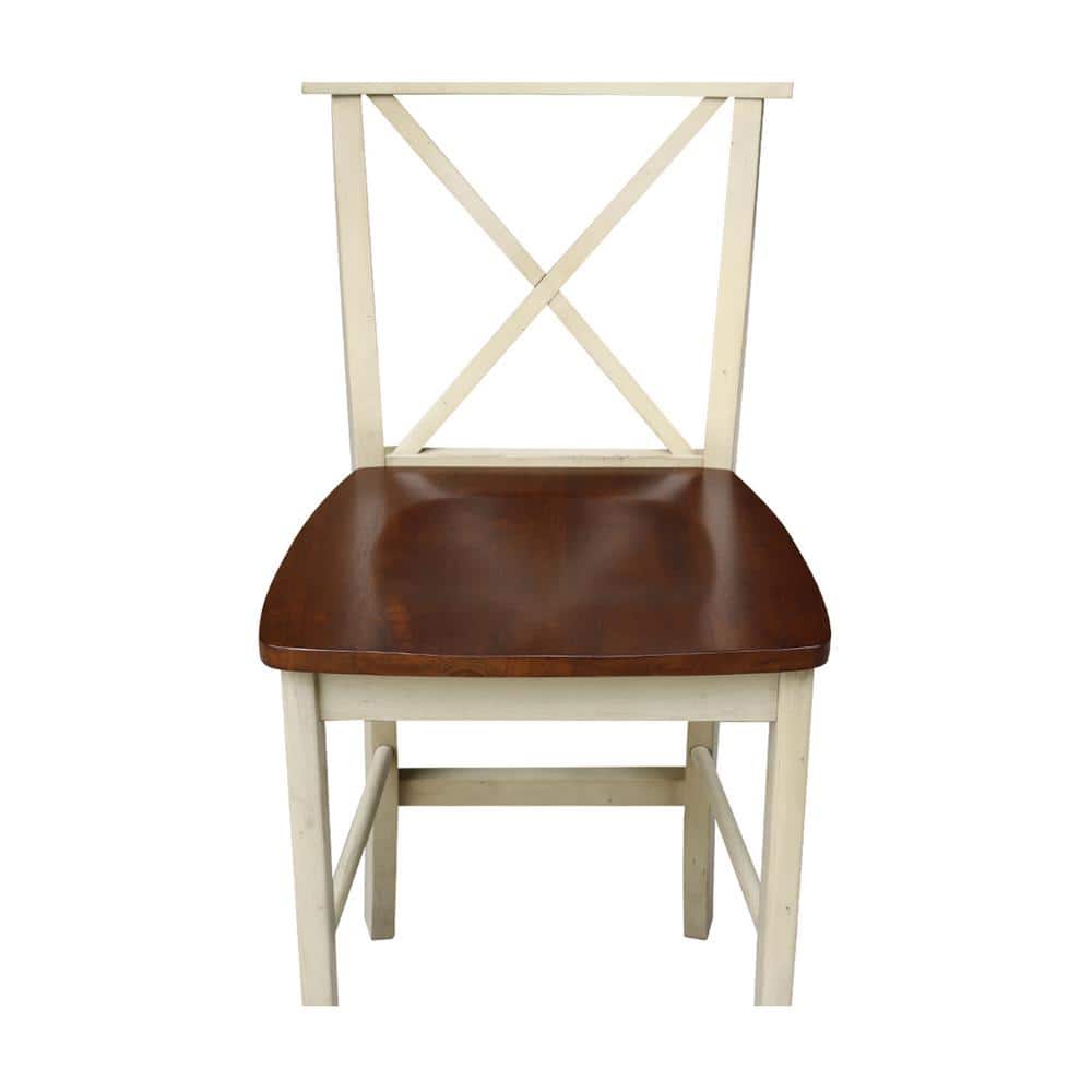Almond and Espresso 24" X-Back Solid Wood Counter Height Stool