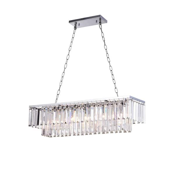 GREENVILLE SIGNATURE Touquet 5-Light Chrome Chandelier with Crystal Accents for Kitchen Island with No Bulbs Included