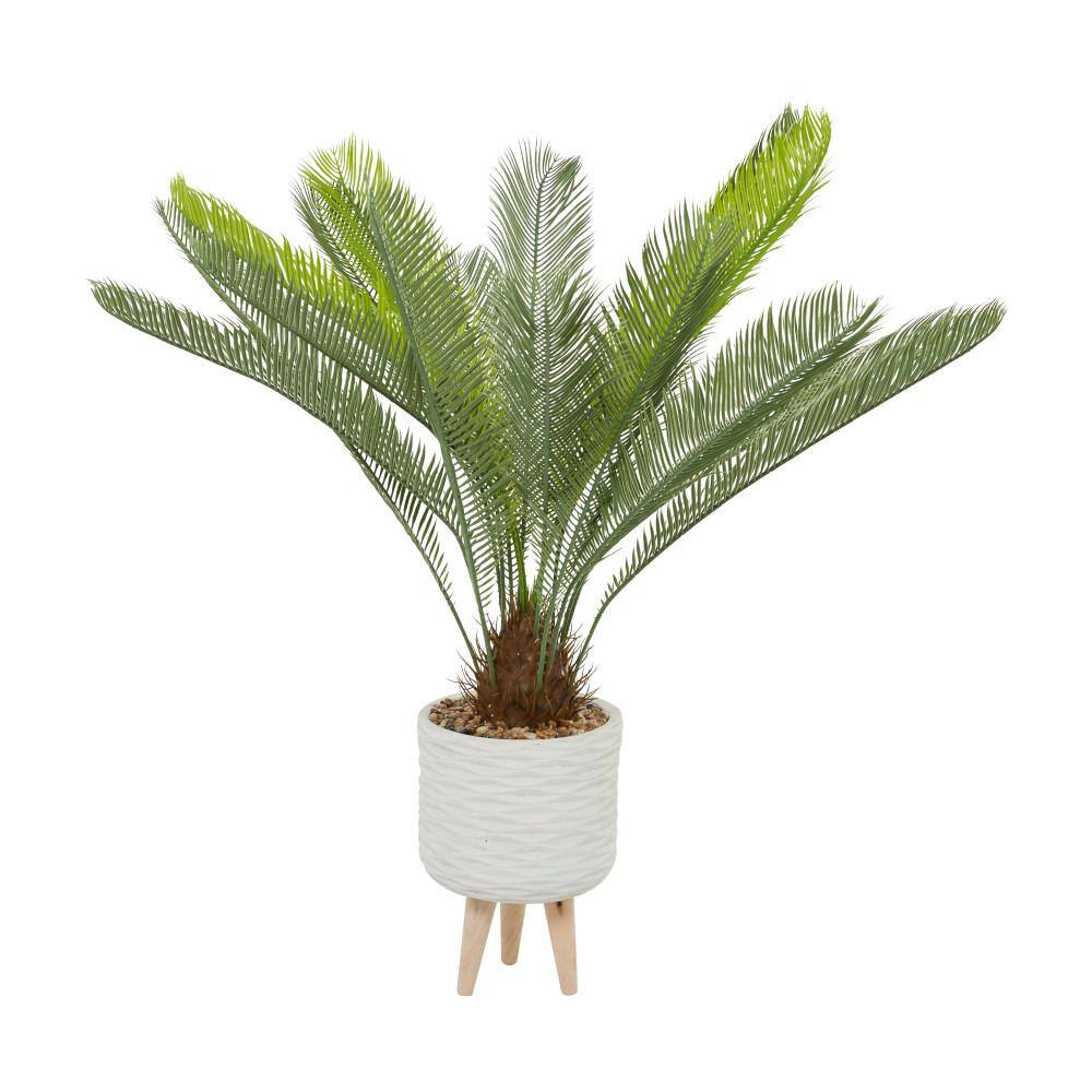 Elegant 43" White Potted Faux Palm Floor Plant with Lights