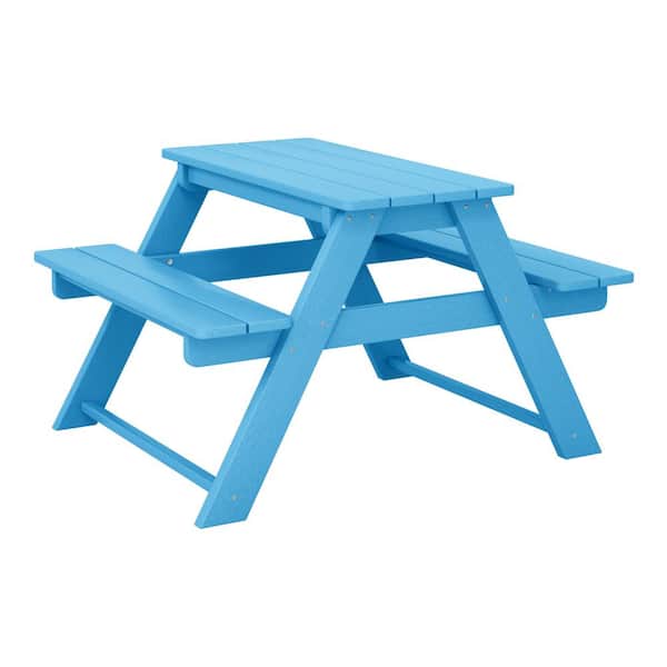 Children's Laguna Outdoor Patio All Weather Plastic 29.75 in. Rectangle Kids Picnic Play Table w/Benches in Pacific Blue