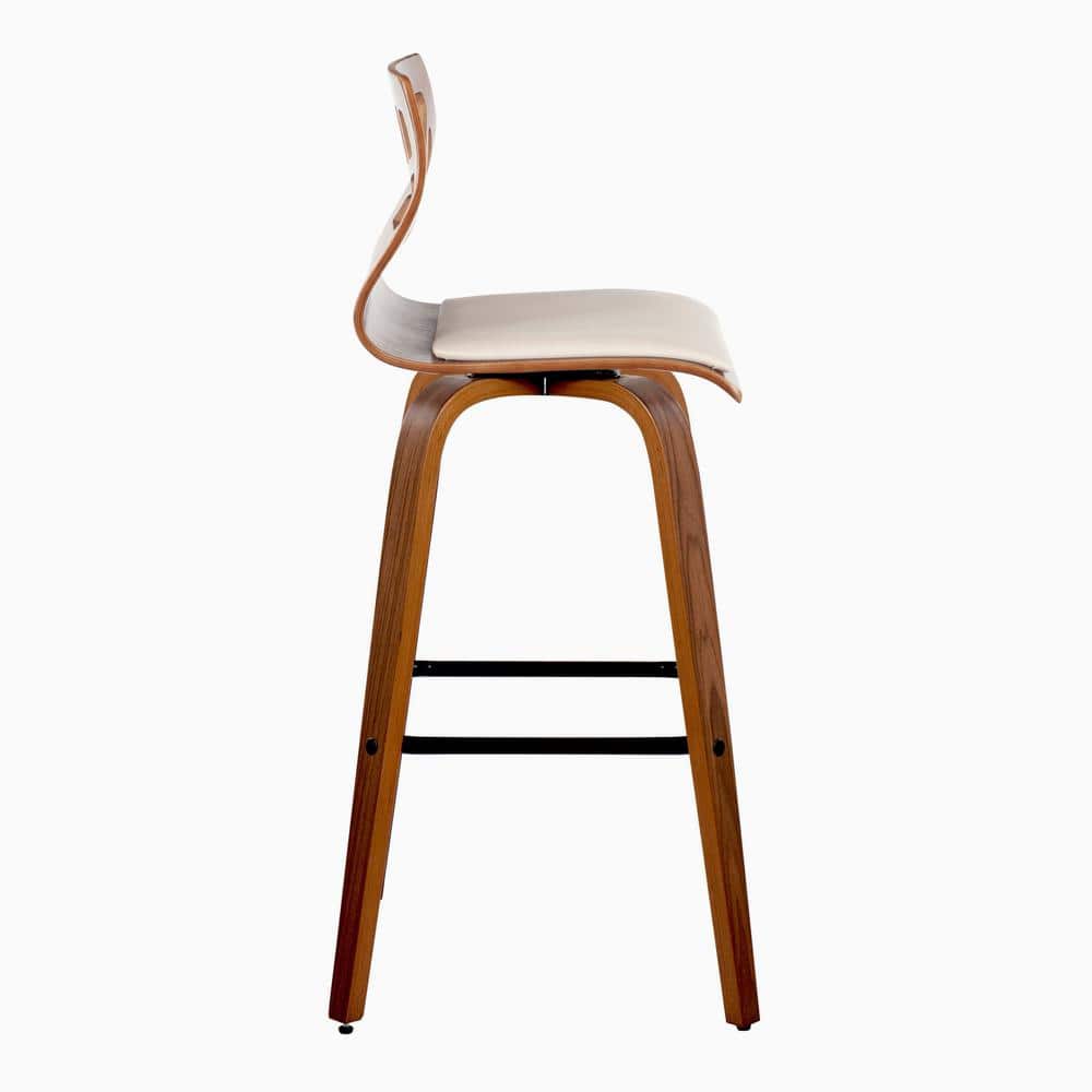 Folia 30'' Beige Faux Leather and Wood Swivel Bar Stools