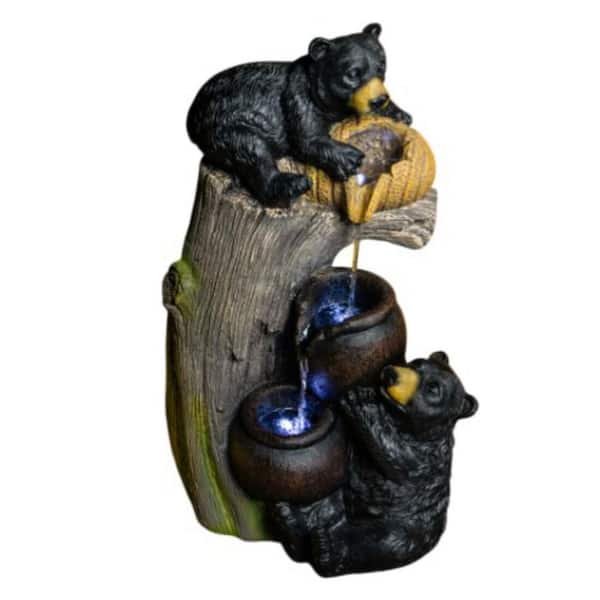 Grainor 23.6 in. Resin Cascading Bear Outdoor Patio Garden Waterfall Fountain with LED Lights