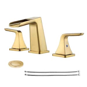 8 in. Widespread 2-Handle Waterfall Spout Bathroom Faucet with Pop-Up Assembly in Brushed Gold