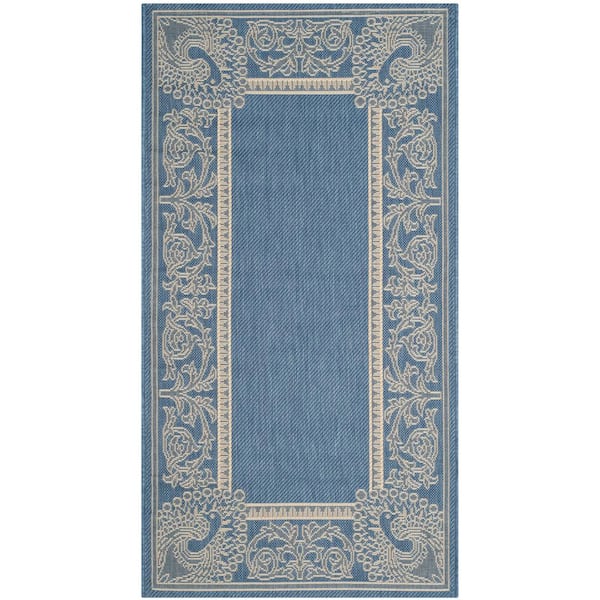 SAFAVIEH Courtyard Blue/Natural Doormat 3 ft. x 5 ft. Border Indoor/Outdoor Patio Area Rug