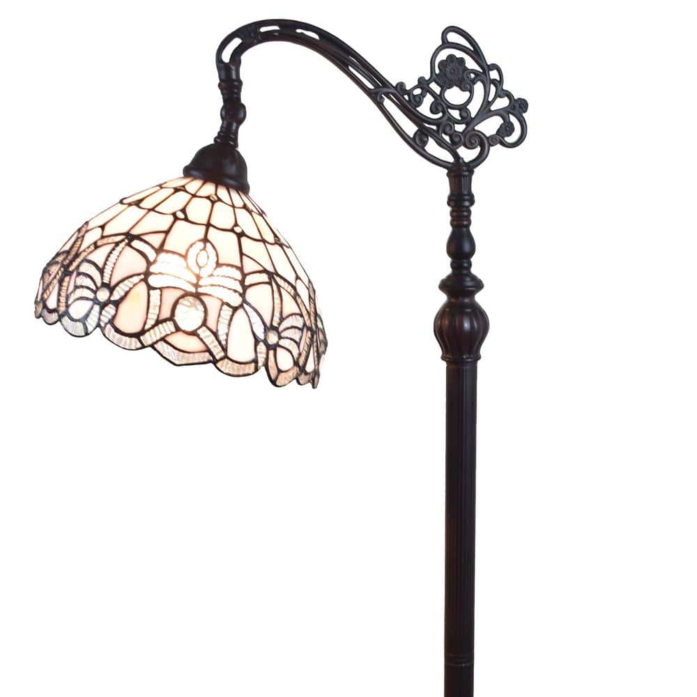 62" Bronze Arc Floor Lamp with Stained Glass Shade