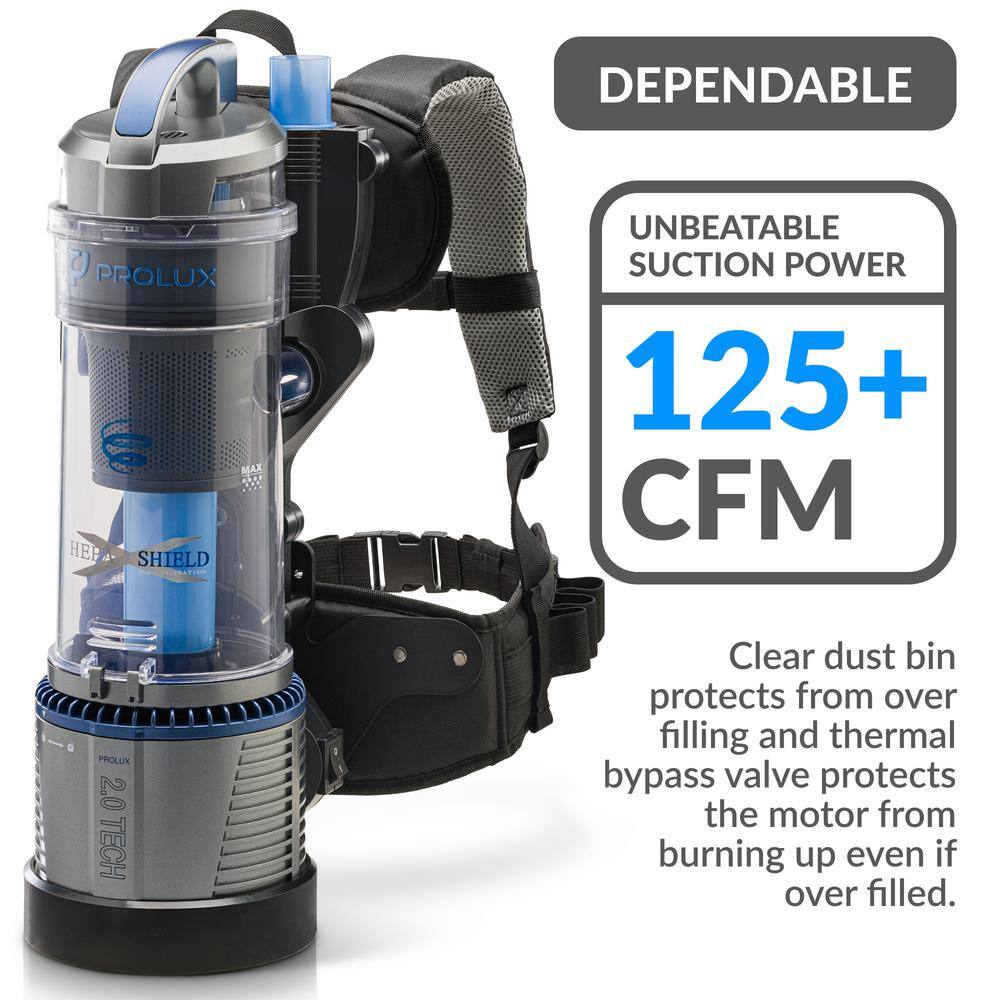 Prolux 2.0 Lightweight Gray Bagless Backpack Vacuum with HEPA Filter