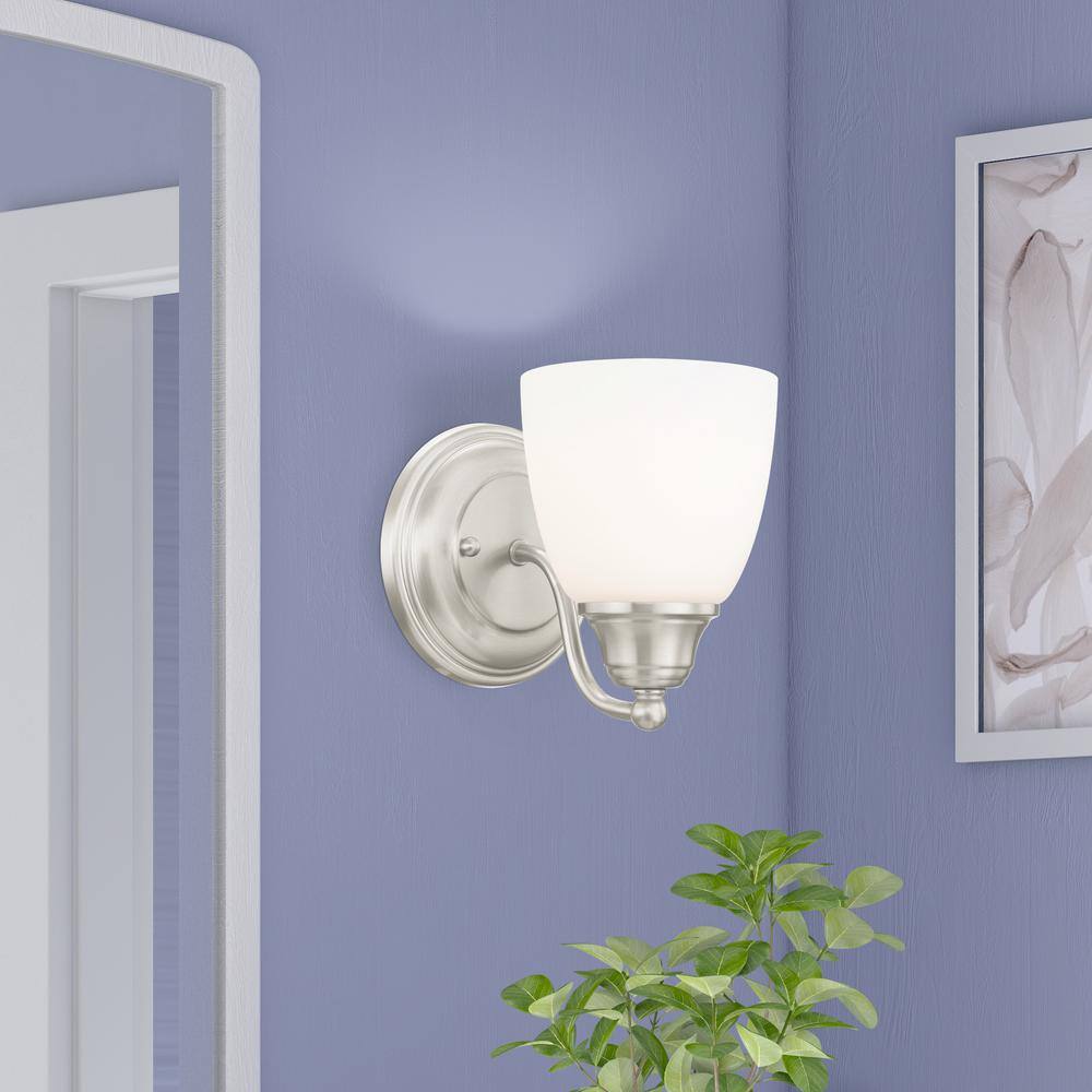 Curvaceous Nickel 7'' Dimmable Wall Sconce with Satin Opal Shade