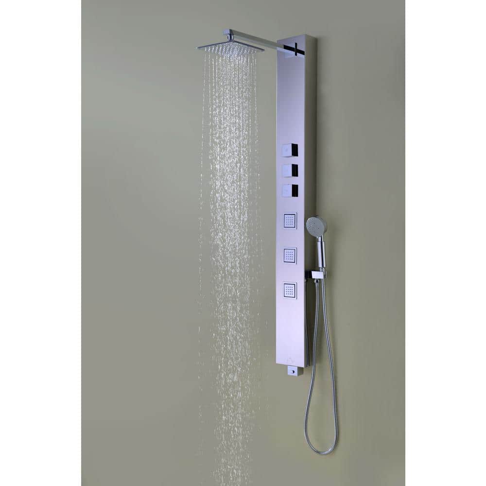 Polished Chrome Stainless Steel 59" Shower Panel with Jets and Handheld Wand