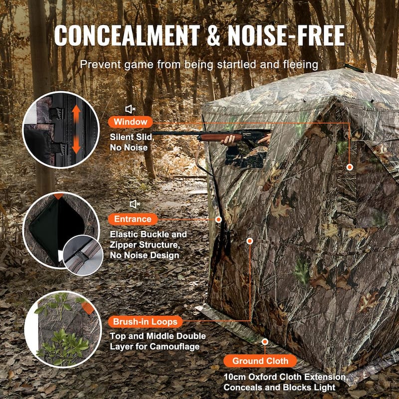 Hunting Blind, 270-Degree See Through Ground Blind, 1-2 Person Pop Up Deer Blind for Hunting with Carrying Bag, Portable