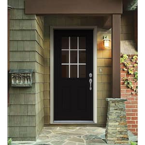 30 in. x 80 in. 9 Lite Black Painted Steel Prehung Left-Hand Inswing Entry Door w/Brickmould
