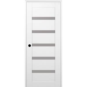 Leora 36 in. x 84 in. Right Hand 6 Lite Frosted Glass Snow White Composite Wood Single Prehung Interior Door