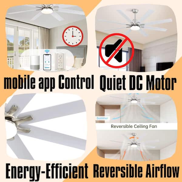 66 in. Modern Ceiling Fan With Dimmable Led Light 8 ABS Blades Remote Control Reversible DC Motor For Home Office
