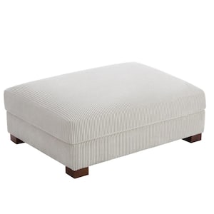 42 in. Sea Salt Gray Corduroy Fabric Rectangle Ottoman with Wood Legs