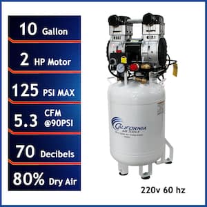 10 Gal. 2 HP Ultra Quiet and Oil-Free Stationary Electric Air Compressor with Air Drying System