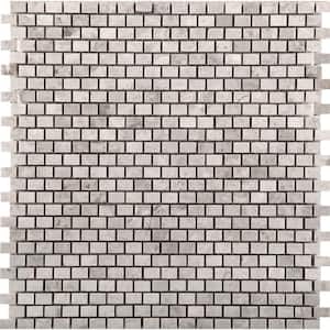 Silver Mini Offset 12 in. x 12 in. x 6.35 mm Marble Mesh-Mounted Mosaic Tile (1 sq. ft.)