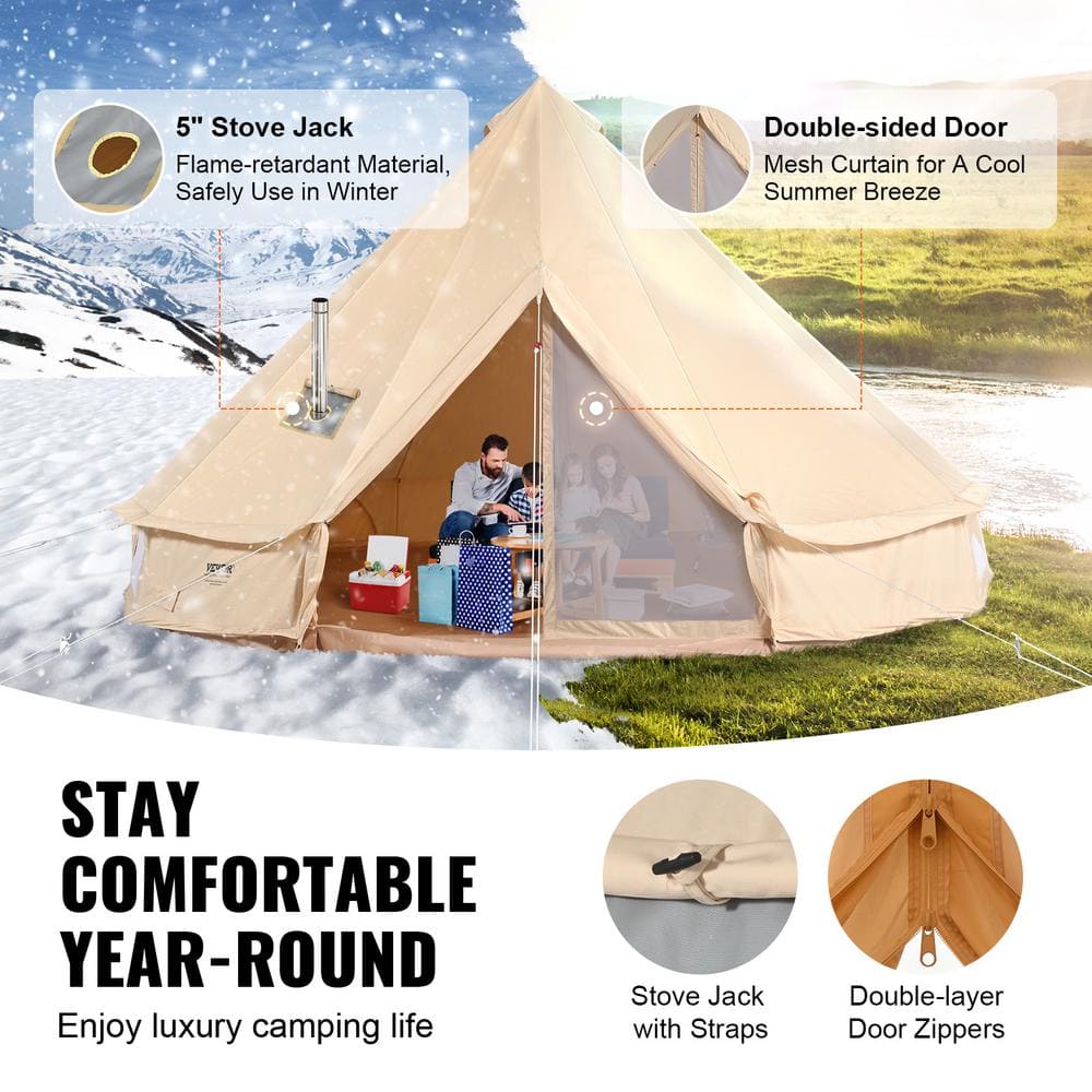 Beige 8-Person Four Season Mongolian Yurt Tent with Vestibule