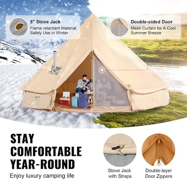VEVOR 12-Person Waterproof Canvas Bell Tent 19 ft.in Dia. 100% Cotton  Canvas Yurt Tent House with Stove Jack in 4 Seasons ZPMGB6MMBK0000001V0 -  The Home Depot
