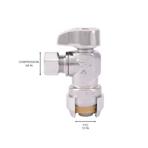 1/2 in. Push-to-Connect x 3/8 in. OD Compression Chrome-Plated Brass Quarter-Turn Angle Stop Valve Pro Pack (4-Pack)
