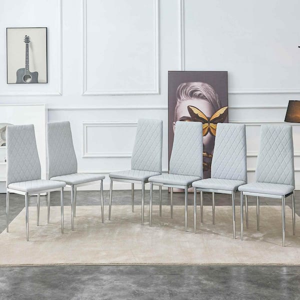 Polibi Modern Light Gray PU Leather Seat Dining Chairs (Set of 6) for Kitchen, Living, Dining Room