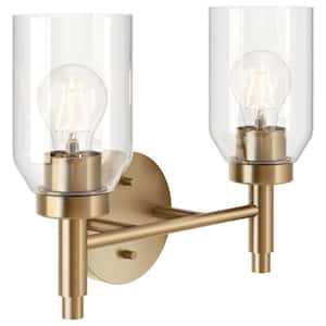 Madden 14.25 in. 2-Light Champagne Bronze Modern Bathroom Vanity Light with Clear Glass