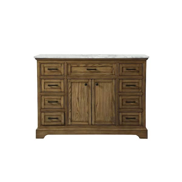 Unbranded Simply Living 48 in. W x 21.5 in. D x 35 in. H Bath Vanity in Driftwood with Carrara White Marble Top