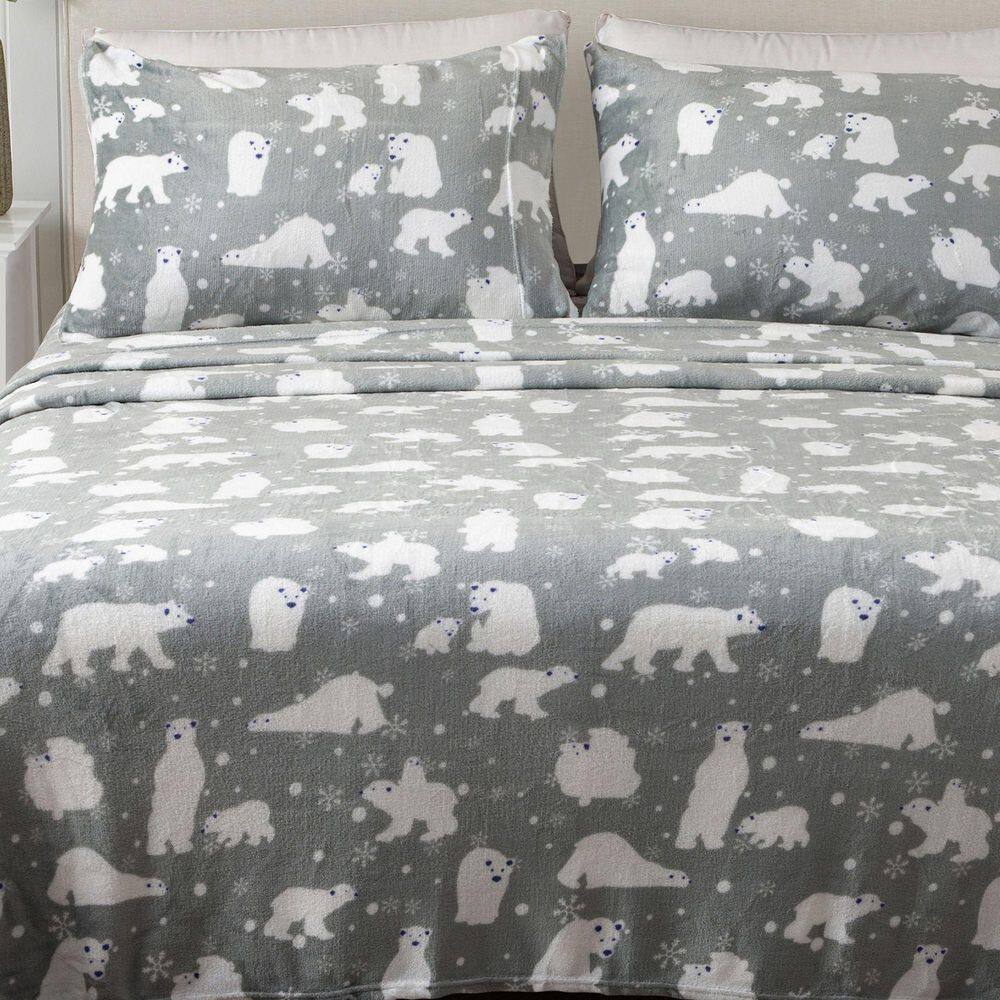 Grey Printed Velvet Plush Polyester Ultra Soft King Bed Sheet Set price history on PriceWatchPro
