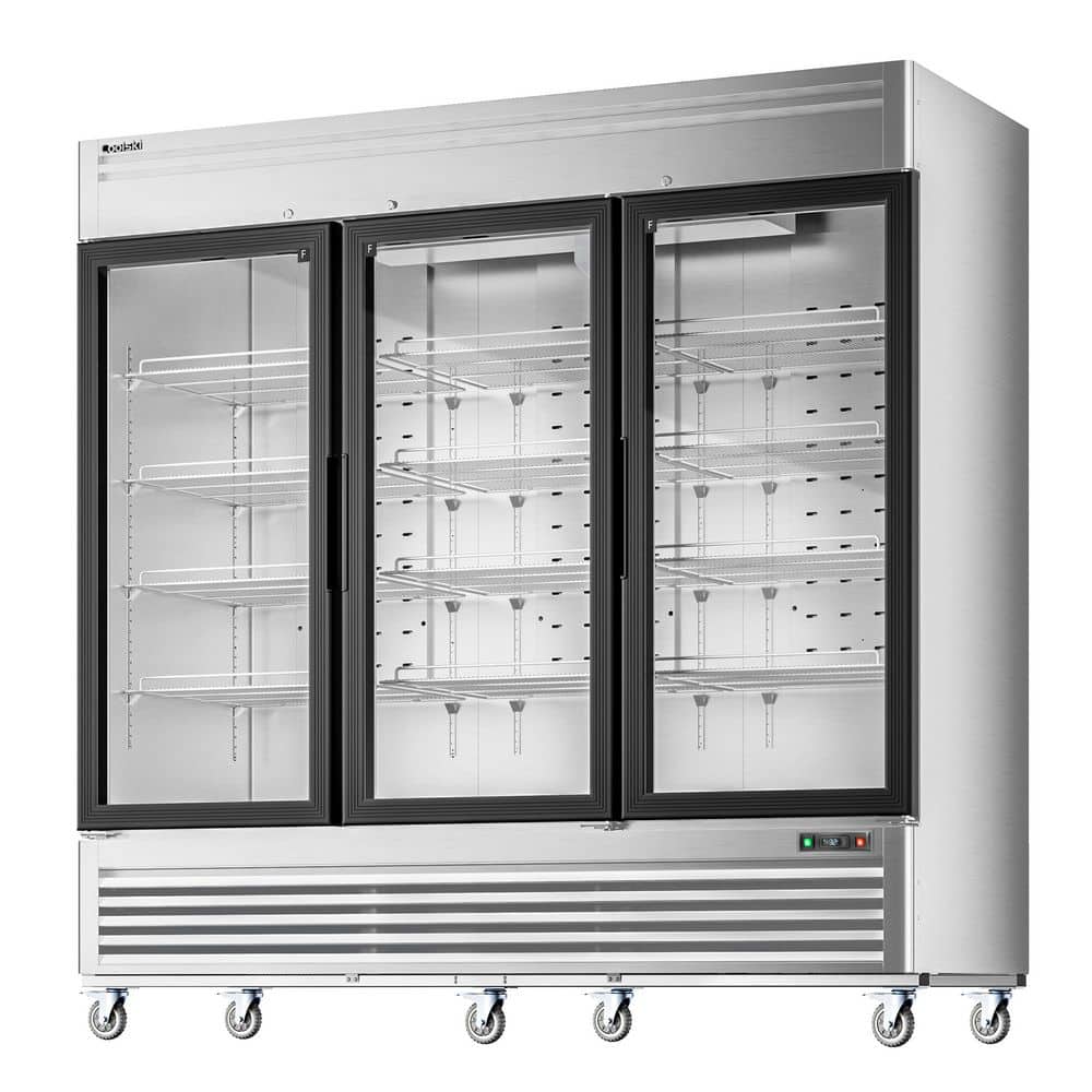 82 in. 78.2 cu. ft. Auto/Cycle Defrost 3-Glass Door Commercial Reach In Display Upright Freezer in Stainless Steel
