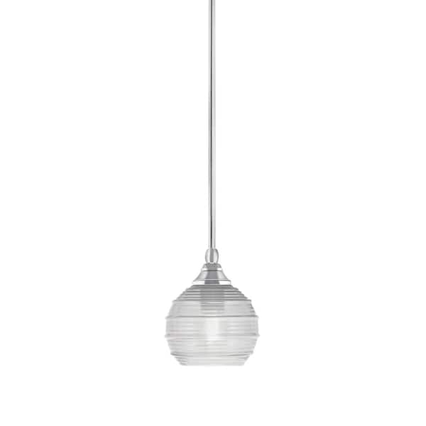 Unbranded Sparta 100-Watt 1-Light Chrome Shaded Pendant Light Mini Pendant with Clear Ribbed Glass and No Bulb Included