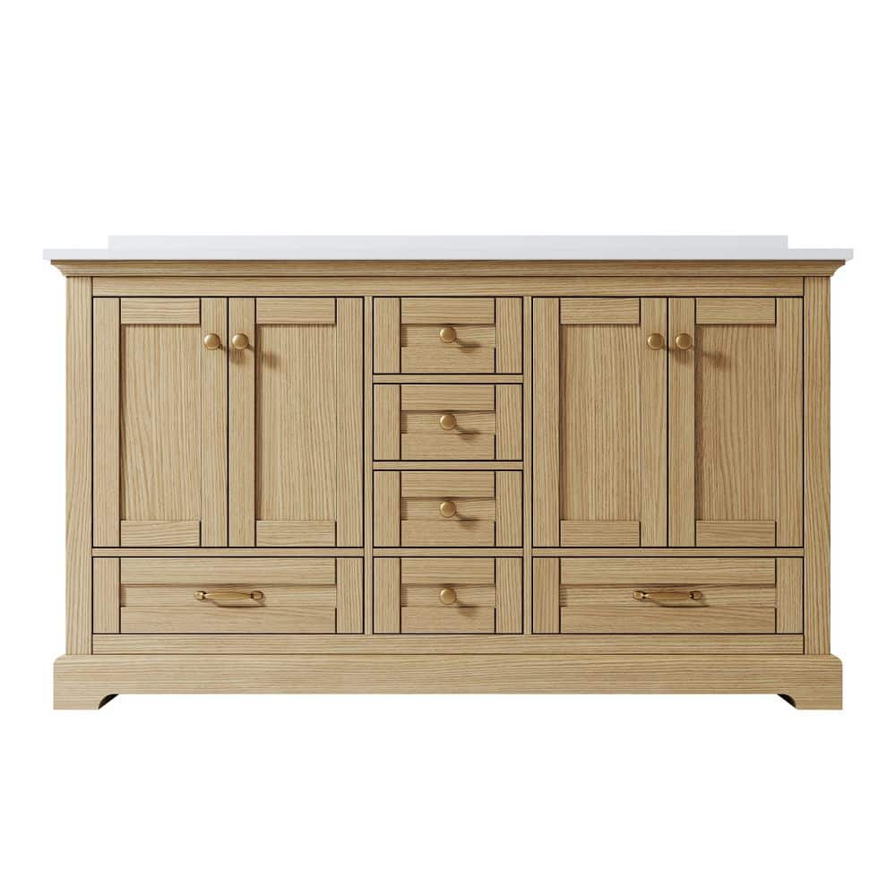 60 in. Solid Wood Double Sink Freestanding Bath Vanity in Oak with White Culutered Marble Top, Assembled price history on PriceWatchPro
