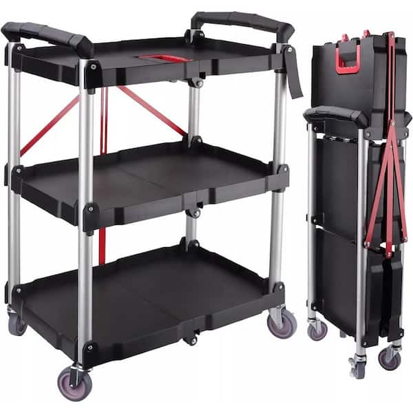 3Layers Folding Collapsible Plastic Serving Cart Utility Cart with