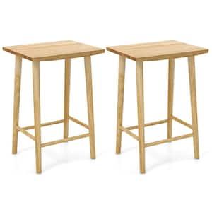 25.5 in. Natural Backless Rubber Wood Counter Stool with Wooden Seat (Set of 2)