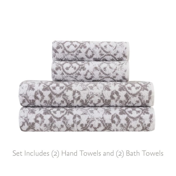 Jessica Simpson Aziza 4-Piece Skyrocket Grey Cotton Towel Set