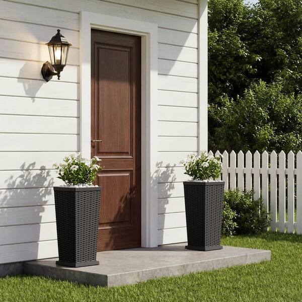 Tozey Rattan Texture Black Outdoor Resin Tapered Planter Set with