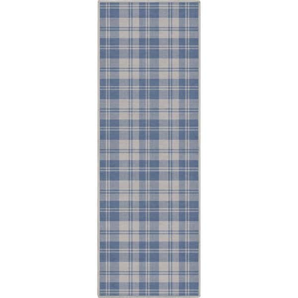 Blue 2 ft. x 5 ft. Runner Apollo Plaid Farmhouse Geometric Area Rug